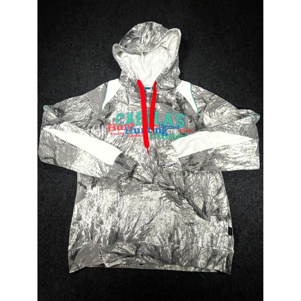 Cabelas Hoodie Mens Medium Gray Seclusion 3D Open Country Camo Hunting Pullover